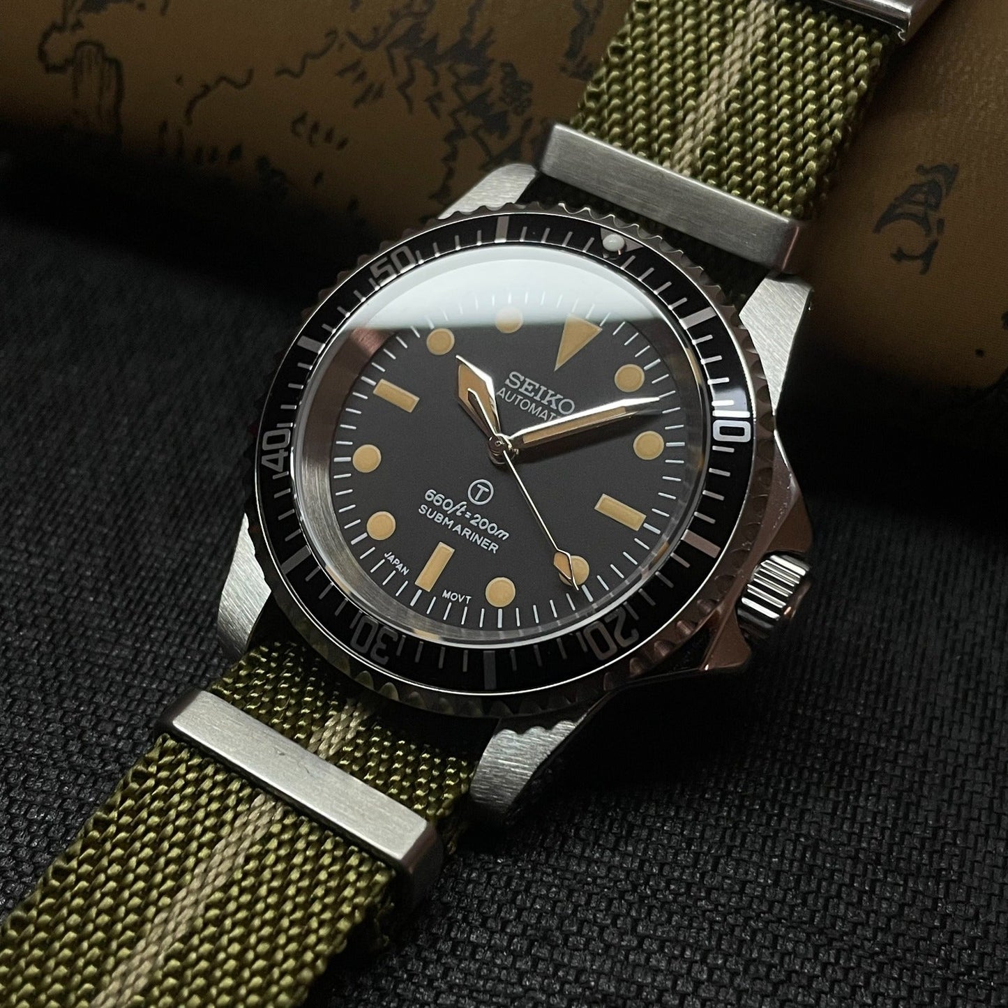 SeikoMod Submariner Vintage Black 200m