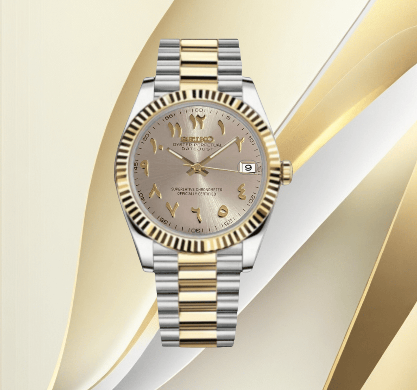 SeikoMod Datejust Arabic Gold - Pearl White