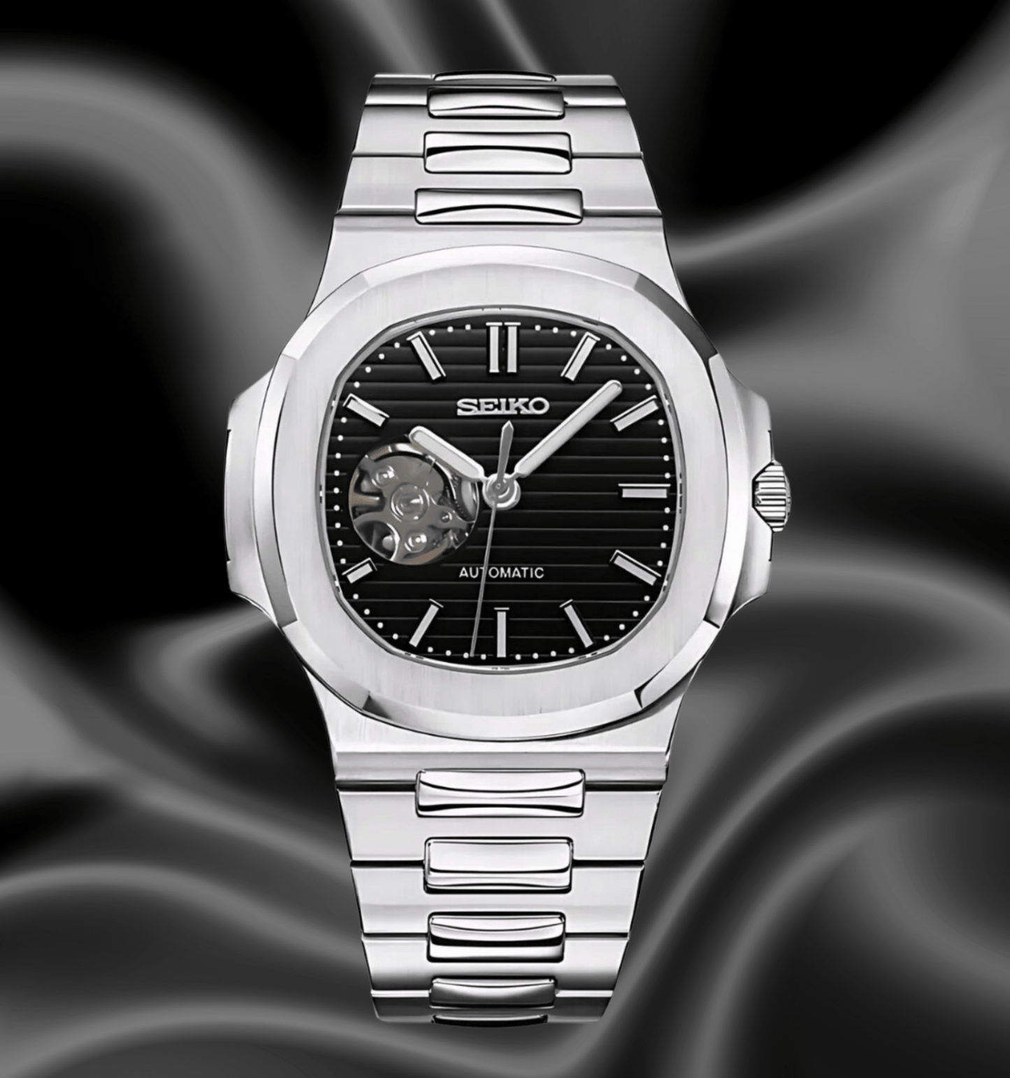 SeikoMod Nautilus (Open Heart) Silver - Black