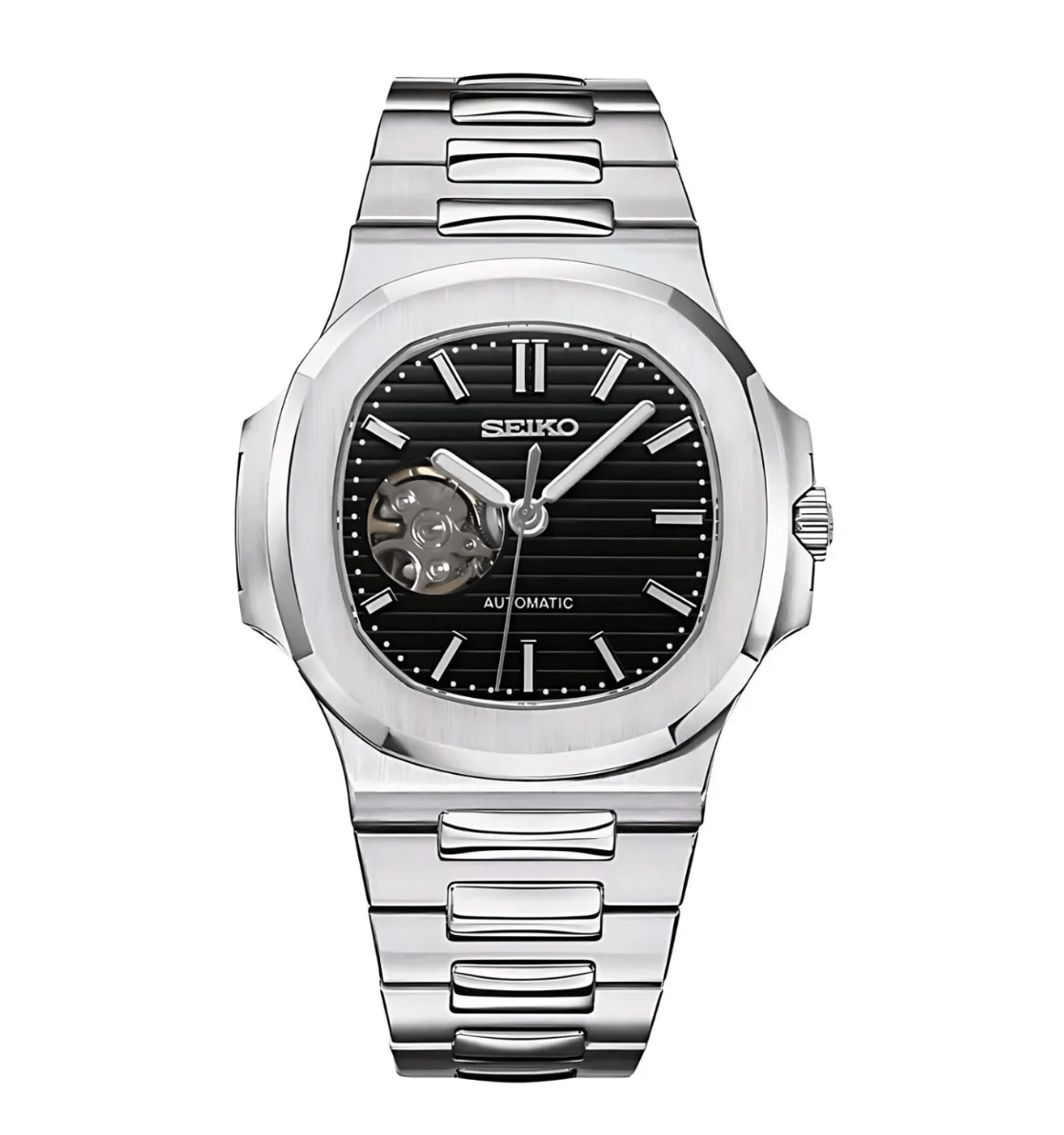 SeikoMod Nautilus (Open Heart) Silver - Black