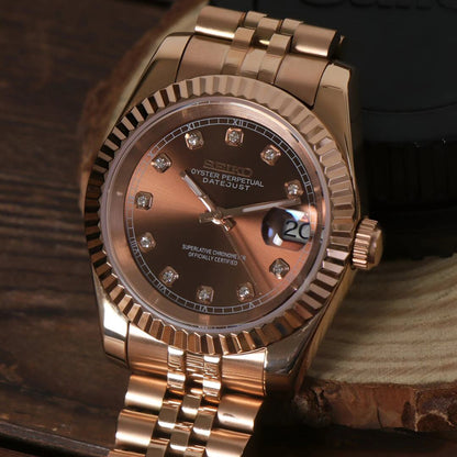 SeikoMod Datejust Rose Gold Crystal Champagne