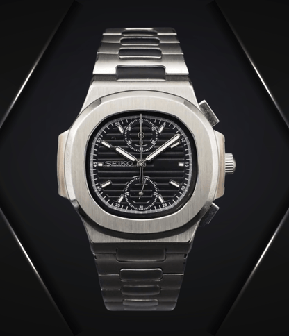 SeikoMod Nautilus Black Chronograph