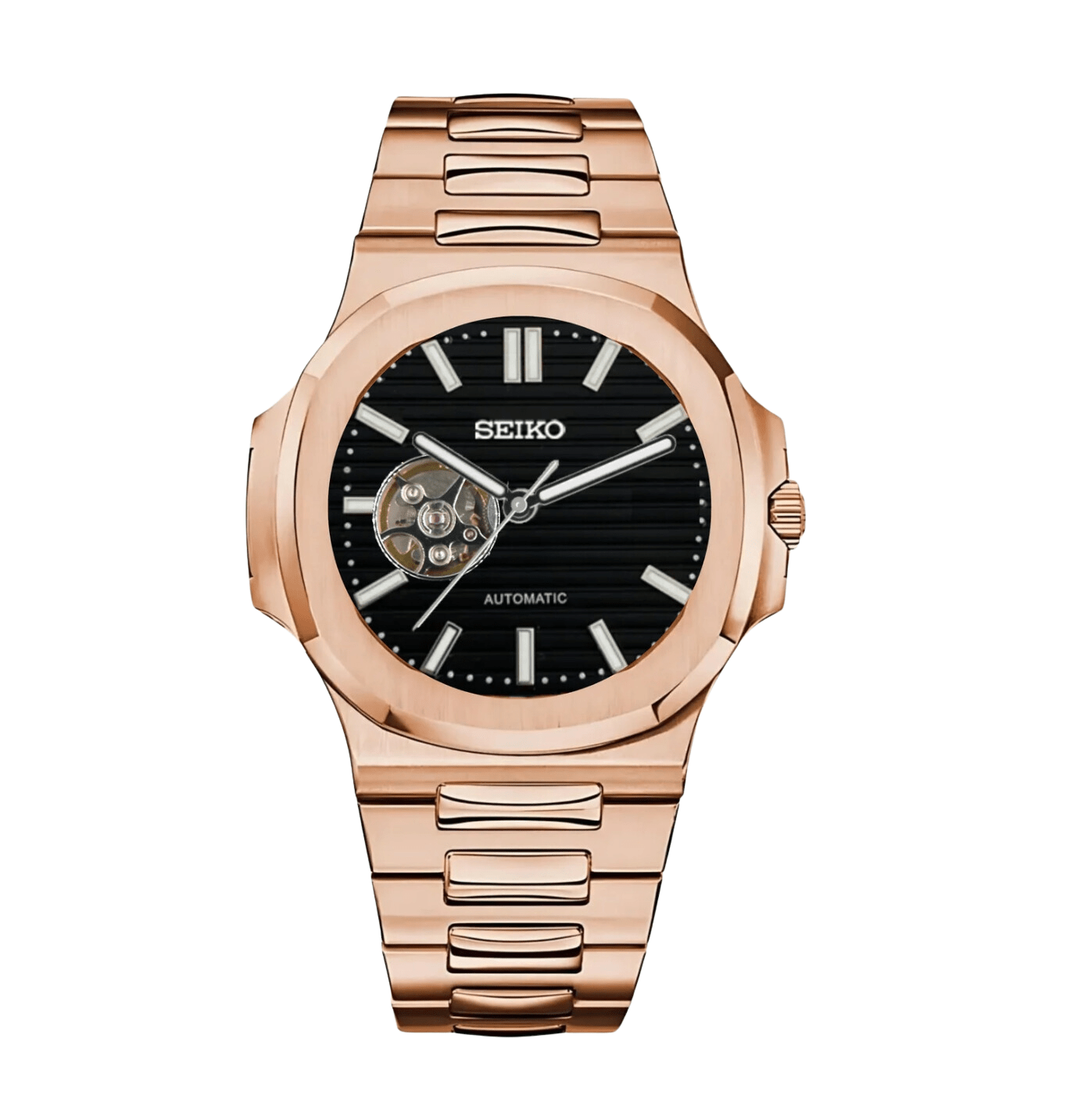 SeikoMod Nautilus (Open Heart) Rose Gold - Black