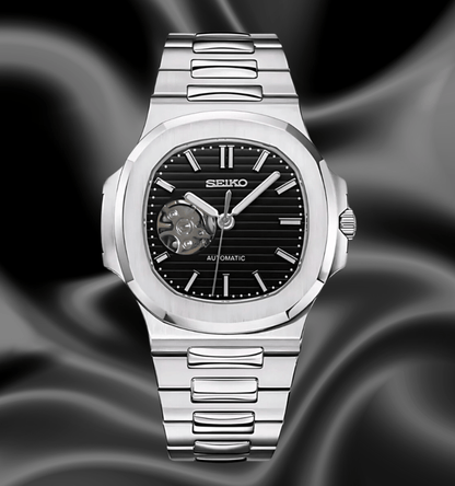 SeikoMod Nautilus (Open Heart) Silver - Black
